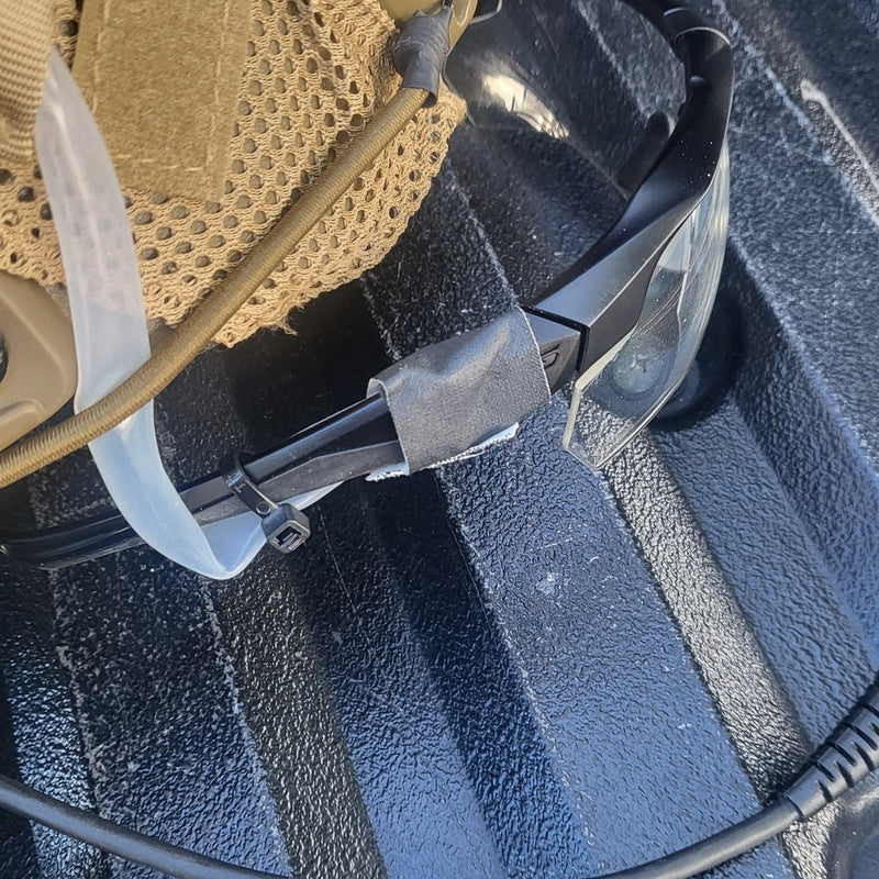 Zip ties used to hack antifog tubes onto tactical glasses