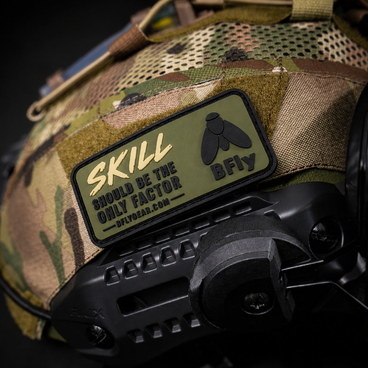 Skill Factor patch on helmet