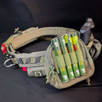 Green BFly 4-round holder with four MK5 thunderflash grenades mounted on a belt pouch (grenades not included)