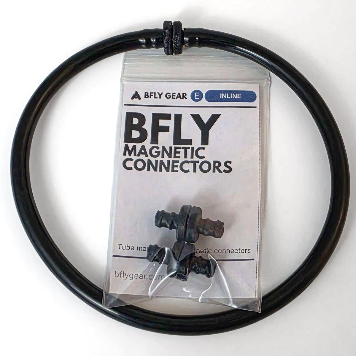 BFly Inline Magnetic Connectors for ExFog tubing, packaged set with connected tubing loop