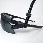 Inline magnetic connector installed on tubing near tactical glasses for quick eyewear removal